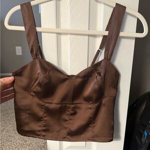 Abercrombie & Fitch Chocolate Brown Satin Crop Top